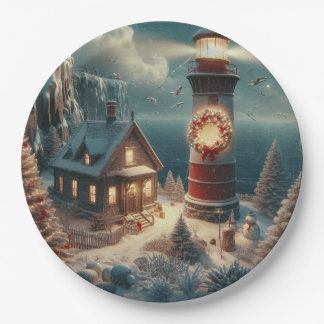 Vintage kerstvuurtoren papieren bordje