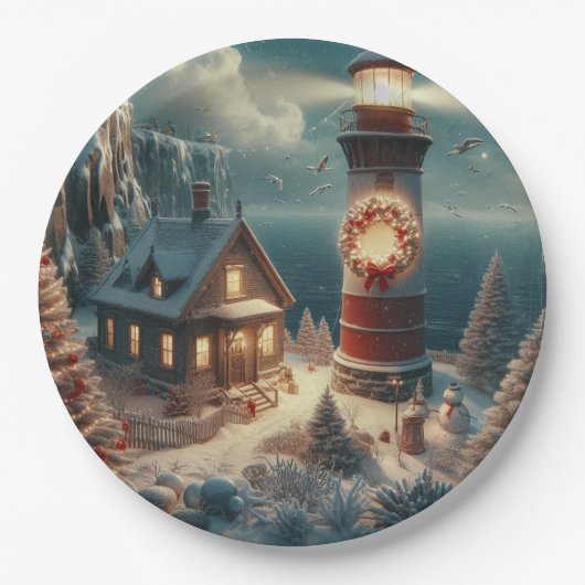 Vintage kerstvuurtoren papieren bordje (Voorkant)