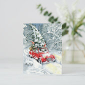 Vintage kerstwagen feestdagenkaart (Staand voorkant)