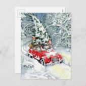 Vintage kerstwagen feestdagenkaart (Voorkant / Achterkant)