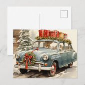 Vintage kerstwagen met Cadeaus Feestdagenkaart (Voorkant / Achterkant)