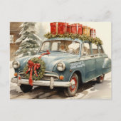 Vintage kerstwagen met Cadeaus Feestdagenkaart (Voorkant)