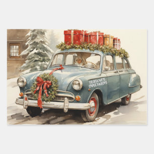 Vintage kerstwagen met Cadeaus Inpakpapier Vel