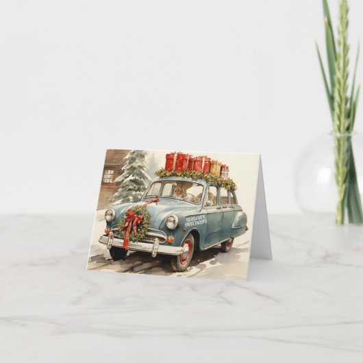 Vintage kerstwagen met Cadeaus Kaart (Voorkant)
