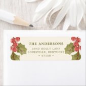 Vintage kerstWaterverf Holly Leaves Etiket (Insitu)