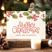 Vintage kerstWaterverf Holly Leaves Monogram Briefkaart