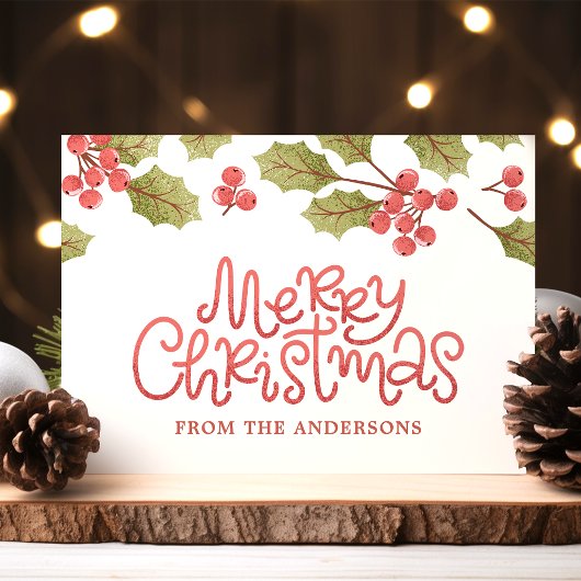 Vintage kerstWaterverf Holly Leaves Monogram Briefkaart