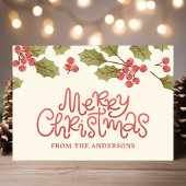 Vintage kerstWaterverf Holly Leaves Monogram Briefkaart