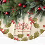 Vintage kerstWaterverf Holly Leaves Monogram Kerstboom Rok<br><div class="desc">Vintage Kerst Waterverf Holly Leaves Monogram geborsteld Polyester Tree Rok. Schattigee  stijl kerstvakantie boomrok. Personaliseer dit ontwerp met uw aangepaste familienaam.</div>