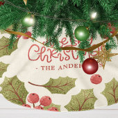 Vintage kerstWaterverf Holly Leaves Monogram Kerstboom Rok