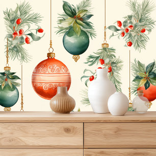 Vintage kerstWaterverf Ornamenten Behang