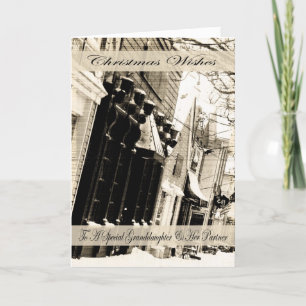 Vintage kerstwens, kleindochter en partner feestdagen kaart