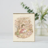 Vintage kerstwinkel-meisje feestdagenkaart (Staand voorkant)