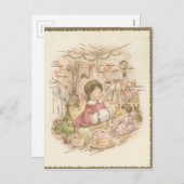 Vintage kerstwinkel-meisje feestdagenkaart (Voorkant / Achterkant)