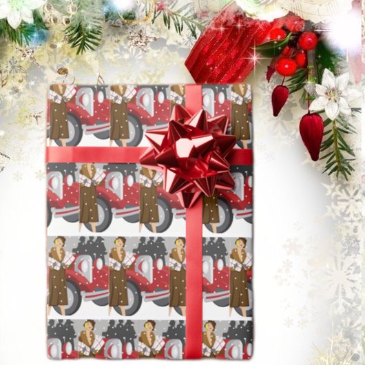 Vintage kerstwinkelen in de sneeuw cadeaupapier