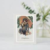 Vintage kerstwinkelen in sneeuw feestdagenkaart (Staand voorkant)