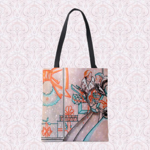 Vintage kerstwinkelen tote bag