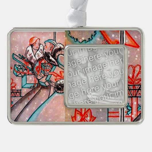 Vintage kerstwinkelen verzilverd omlijst ornament (Voorkant)