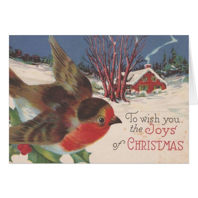 Vintage Kerstwinter Bird (Voorkant Horizontaal)