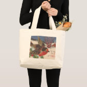 Vintage Kerstwinter Bird Grote Tote Bag (Voorkant (product))