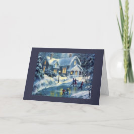 Vintage Kerstwinter ijskusje Feestdagen Kaart