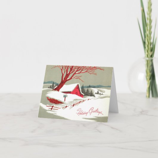 Vintage Kerstwinter Red Barn Feestdagen Kaart (Voorkant)