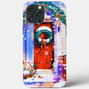 Vintage Kerstwinter - Rode startdeur Waterverf Case-Mate iPhone Case