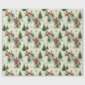 Vintage Kerstwinter Scene Cadeaupapier (Vlak)