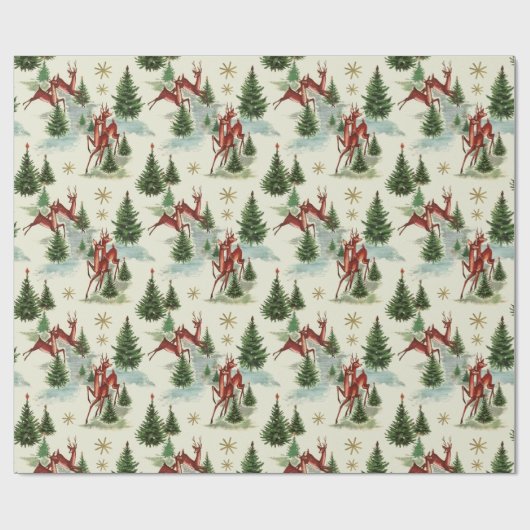 Vintage Kerstwinter Scene Cadeaupapier (Vlak)