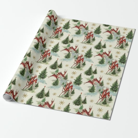 Vintage Kerstwinter Scene Cadeaupapier (Uitgerold)