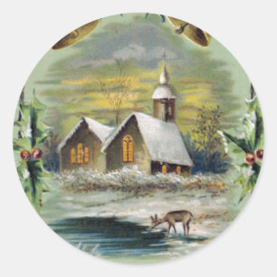 Vintage Kerstwinter Scene Ronde Sticker