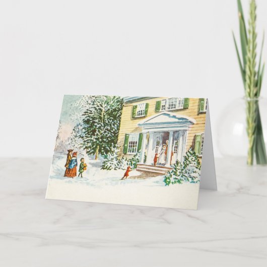 Vintage Kerstwinter Sneeuwthuis Feestdagen Kaart (Voorkant)