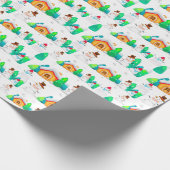 Vintage Kerstwinter Snowman Cottage Trees Cadeaupapier (Hoek)