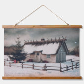Vintage kerstwinterscène met hut hangend wandkleed (Voorkant)
