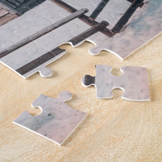 Vintage kerstwinterscène met hut legpuzzel (Zijkant)