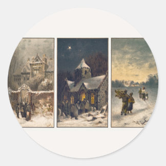 Vintage-kerstwinterscènes (1865-1899) ronde sticker