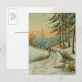 Vintage-kerstwintertrail Feestdagenkaart (Voorkant / Achterkant)