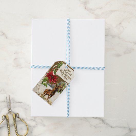 Vintage kerstwish Deer Cadeaulabel (Met Touw)