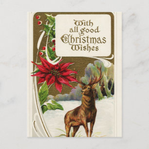 Vintage kerstwish Deer Feestdagenkaart