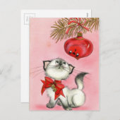 Vintage-kerstwit Kat Feestdagenkaart (Voorkant / Achterkant)