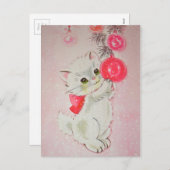 Vintage-kerstwit Kat Feestdagenkaart (Voorkant / Achterkant)