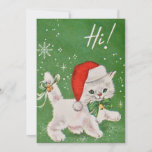 Vintage kerstwitte kat in Santa Hat Feestdagenkaart<br><div class="desc">Cute Vintage White cat in een kersthoed. Ideaal voor toevoeging aan uw  kerstkaart collectie of voor het sturen naar familie en vrienden voor de feestdagen. Dit kan worden overgedragen naar andere producten,  waaronder gevouwen vakantiekaarten.</div>