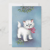 Vintage kerstwitte kat onder mistletoe feestdagenkaart (Voorkant)