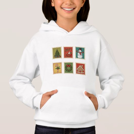 Vintage Kerstzegels Hoodie (Voorkant)