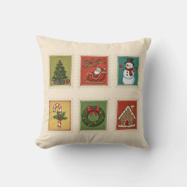 Vintage kerstzegels vakantie kussen