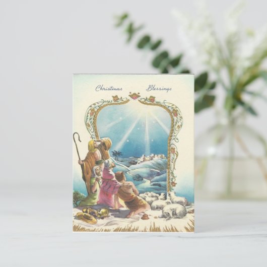 Vintage kerstzegeningen feestdagenkaart (Staand voorkant)