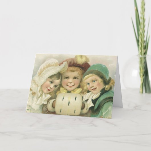 Vintage kerstzussen, Victoriaans kinderen Feestdagen Kaart (Voorkant)