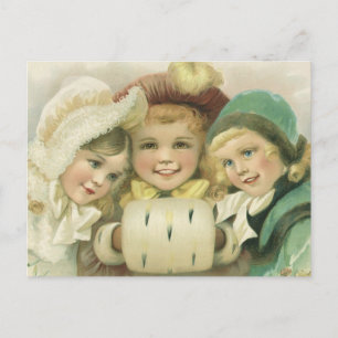 Vintage kerstzussen, Victoriaans kinderen Feestdagenkaart