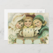 Vintage kerstzussen, Victoriaans kinderen Feestdagenkaart (Voorkant / Achterkant)