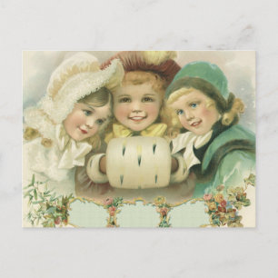 Vintage kerstzussen, Victoriaans kinderen Feestdagenkaart